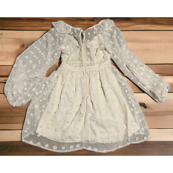 Boho Women Size Small Cream Short Verde‎ Dress Peasant Bohemian Cottagecore - Picture 3 of 12